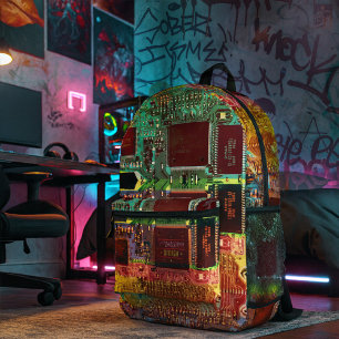 Sac À Dos Imprimé Geek et carte à circuits imprimés Glitch Nom robot