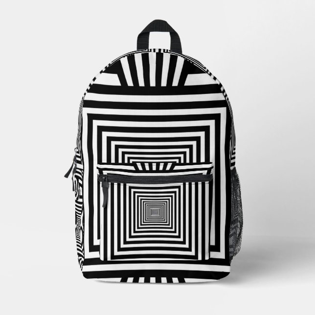 Sac À Dos Imprimé Geometric 3D Black and White Backpack — Stylish an (Recto)