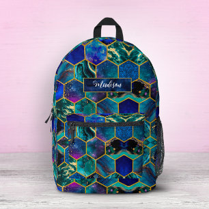 Sac À Dos Imprimé Géométrique bleu turquoise pailleté faux chic fémi