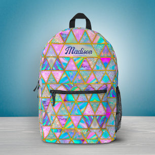 Sac À Dos Imprimé Géométrique doré faux holographique élégant