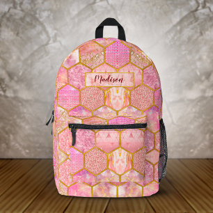 Sac À Dos Imprimé Girly élégant faux Paillettes géométrique rose gol