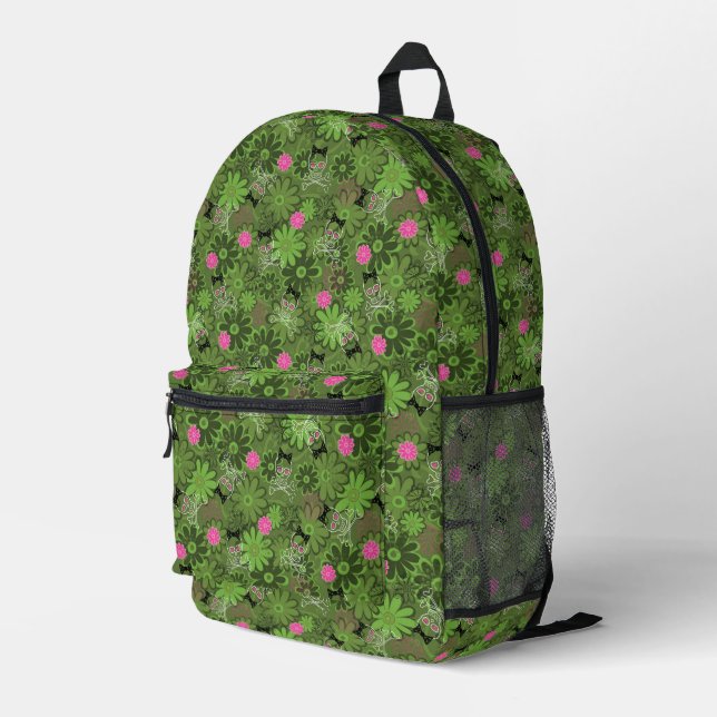 Sac À Dos Imprimé Girly Punk Skulls on Flower Camo background (Coin arrière droit)