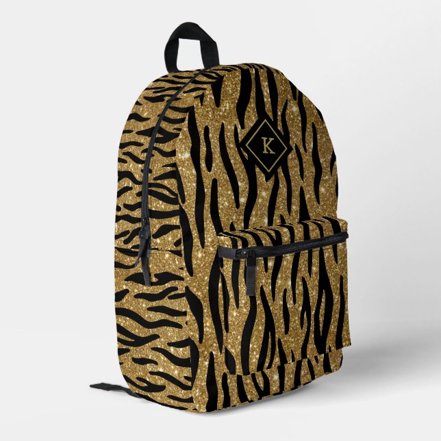 Sac À Dos Imprimé Glittery Gold, Motif Zèbre Noir Monogramme (Coin arrière gauche)