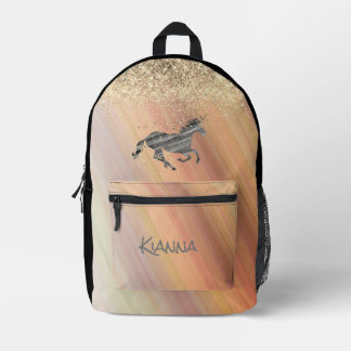 Sac À Dos Imprimé Glittery Rainbow Pastels Unicorn Personnalisé