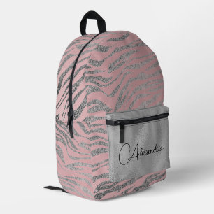 Sac À Dos Imprimé Glittery Silver Zebra Imprimer sur rose Personnali