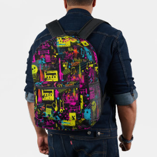 Sac À Dos Imprimé Graffiti de musique néon