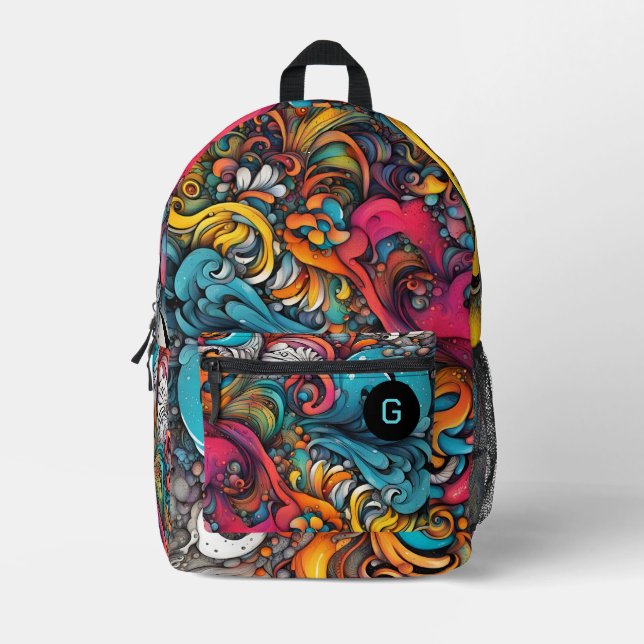 Sac À Dos Imprimé Graffiti Motif Abstrait Splash Art Customisé (Recto)