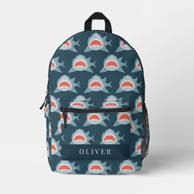 Sac À Dos Imprimé Grand requin blanc Motif Marine Garçon bleu (Recto)
