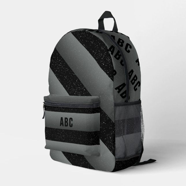 Sac À Dos Imprimé Gras Gras Gris Blanc Noir Monogramme Personnalisé (Coin arrière droit)