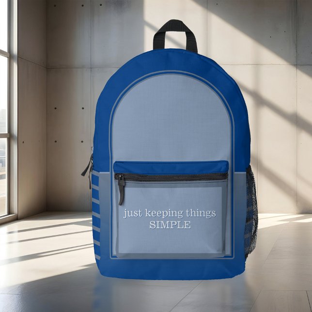 Sac À Dos Imprimé Gris bleu simple (Blue grey backpack featuring a simple design with a few stripes. Add your custom quote)