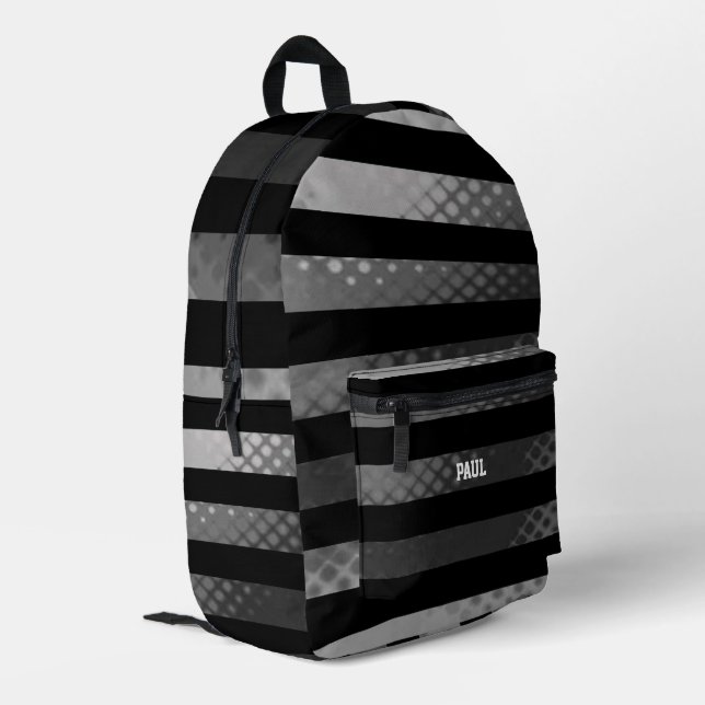 Sac À Dos Imprimé Gris texturé et bandes noires (Coin arrière gauche)