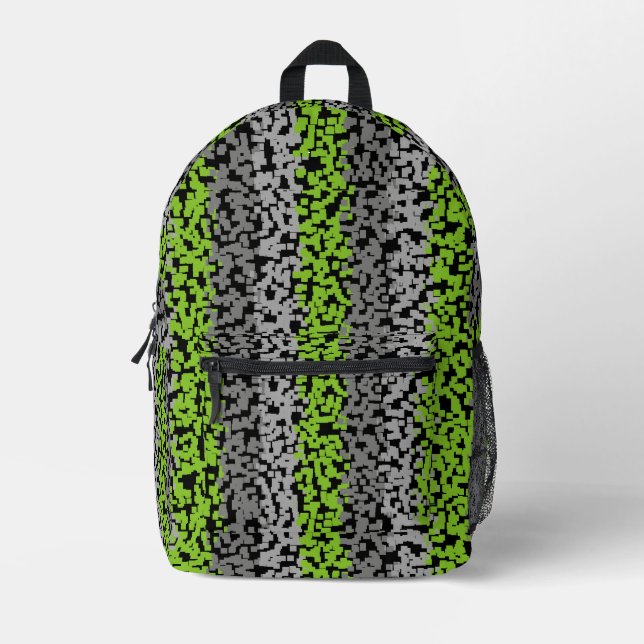 Sac À Dos Imprimé Gris vert noir pixellisé bandes numériques (Recto)