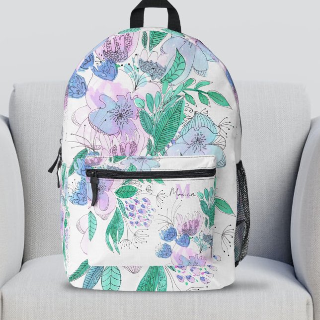 Sac À Dos Imprimé Grosse aquarelle Doodle fleurit et Feuille (Créateur téléchargé)