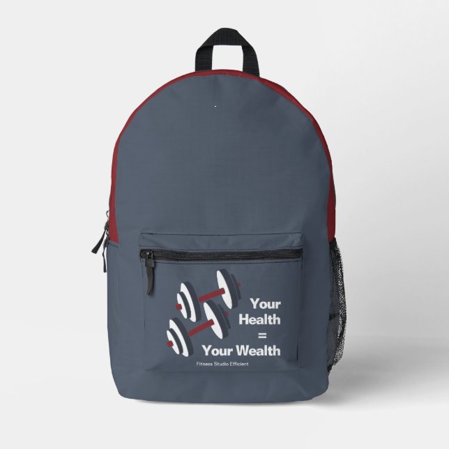 Sac À Dos Imprimé Gym Motto Votre Santé = Votre Richesse Gris & Roug (Recto)