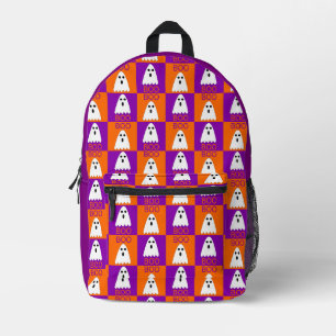 Sac À Dos Imprimé Halloween Boo Ghost Purple et Carrés orange