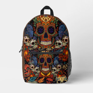 Sac À Dos Imprimé Halloween, Fiesta de citrouille de crâne de sucre,