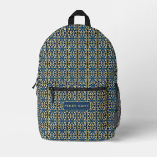 Sac À Dos Imprimé Harmonie baroque bleue et or Nom personnalisé
