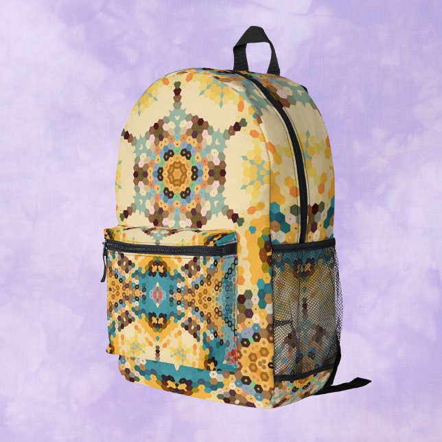 Sac À Dos Imprimé Hex Mandala jaune et bleu (Créateur téléchargé)