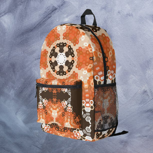 Sac À Dos Imprimé Hex Mandala Orange Blanc et Brown