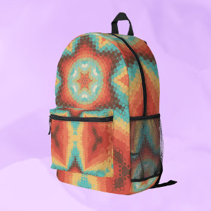 Sac À Dos Imprimé Hex Mandala orange bleu et jaune