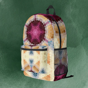 Sac À Dos Imprimé Hex Mandala Orange rose et bleu