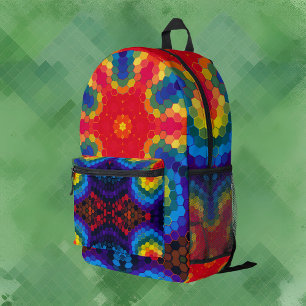 Sac À Dos Imprimé Hex Mandala rouge jaune et bleu