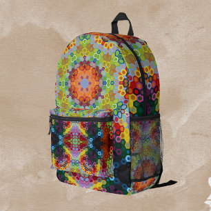 Sac À Dos Imprimé Hex Mandala vert rose et orange