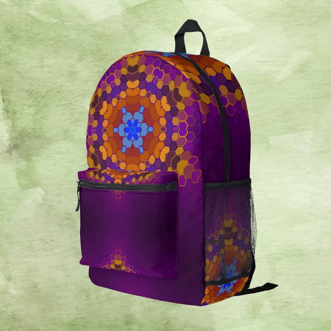 Sac À Dos Imprimé Hex Mandala violet orange et bleu (Créateur téléchargé)