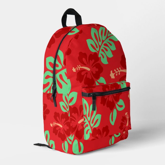 Sac À Dos Imprimé Hibiscus tropical rouge et vert (Coin arrière gauche)