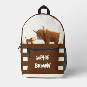 Sac À Dos Imprimé Highland Cow Mama & Calf Rustic Brown Nom personna