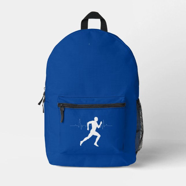 Sac À Dos Imprimé Homme Coureurs Silhouette Bleu Profond (Recto)