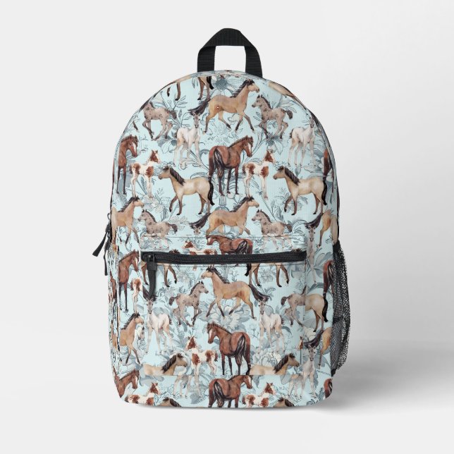 Sac À Dos Imprimé Horse Print Pretty Aqua Floral  Girl's (Recto)