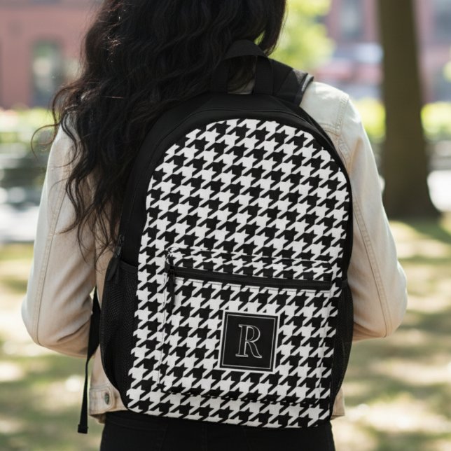 Sac À Dos Imprimé Houndstooth Black & White Monogram Christmas (Houndstooth Black & White Monogram Christmas Printed Backpack
)
