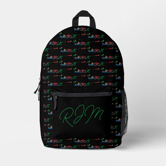 Sac À Dos Imprimé Icônes du logo du triathlon en couleur avec monogr (Recto)