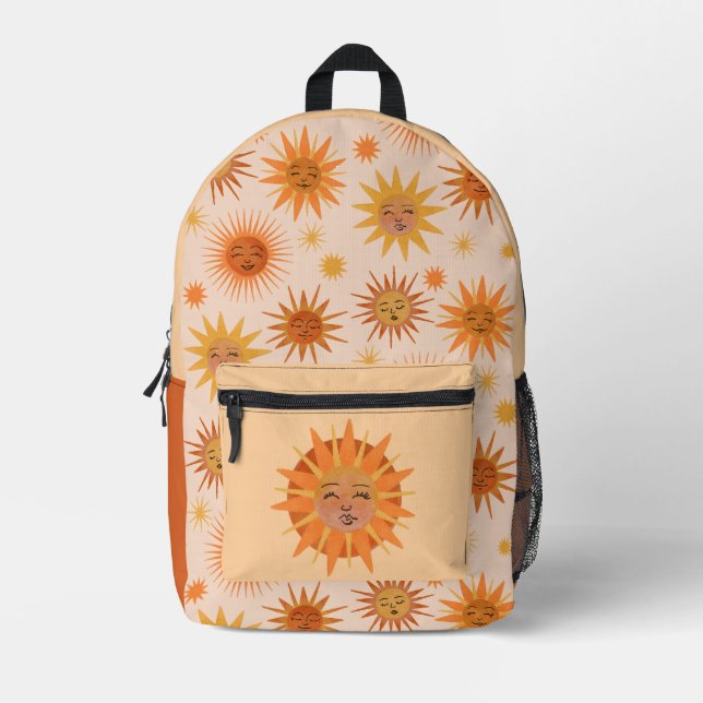Sac À Dos Imprimé Illustration de l'aquarelle orange Sun Face (Recto)