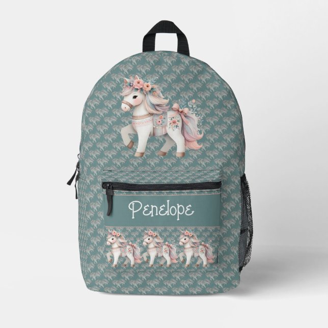 Sac À Dos Imprimé Illustration de l'Imaginaire Floral Pastel Horse (Recto)