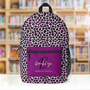 Sac À Dos Imprimé Imprimé Léopard Violet Monogramme Nom Retour à l'é