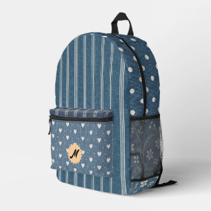 Sac À Dos Imprimé Imprimé vintage en jean à carreaux et fleurs en pa