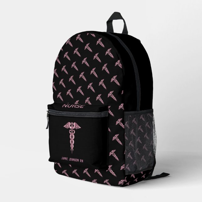 Sac À Dos Imprimé Infirmière - rose et noir (Coin arrière droit)
