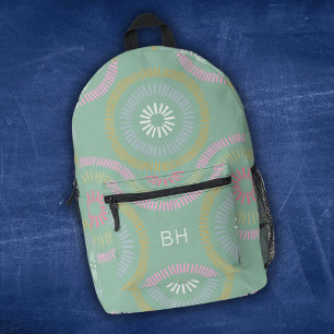 Sac À Dos Imprimé Initiales de Monogramme vert et rose pour fille mi