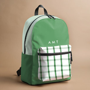 Sac À Dos Imprimé Initiales de nom personnalisé En vichy vert