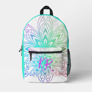 Sac À Dos Imprimé Initiales de style Boho Turquoise & Lavande Mandal