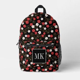 Sac À Dos Imprimé Initiales du monogramme noir Sakura en fleurs