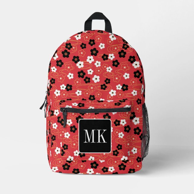Sac À Dos Imprimé Initiales du monogramme rouge Sakura en fleurs (Recto)