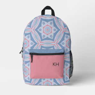 Sac À Dos Imprimé Initiales uniques en mandala rose et bleu