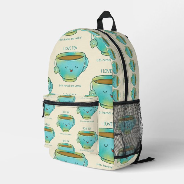 Sac À Dos Imprimé J'aime le thé, qu'il soit à base de plantes ou ver (Coin arrière droit)
