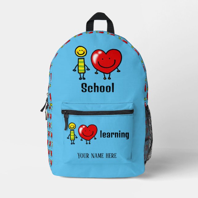 Sac À Dos Imprimé j'aime l'école (nom) (Recto)