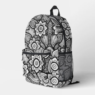Sac À Dos Imprimé Jardin Floral noir et blanc Boho Chic Colorable