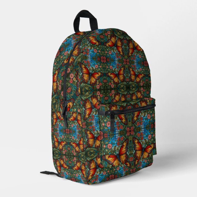 Sac À Dos Imprimé Jardin papillon en verre de tache rétro (Coin arrière gauche)