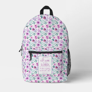 Sac À Dos Imprimé Jérémie 32:27 avec Arrière - plan de fleurs violet